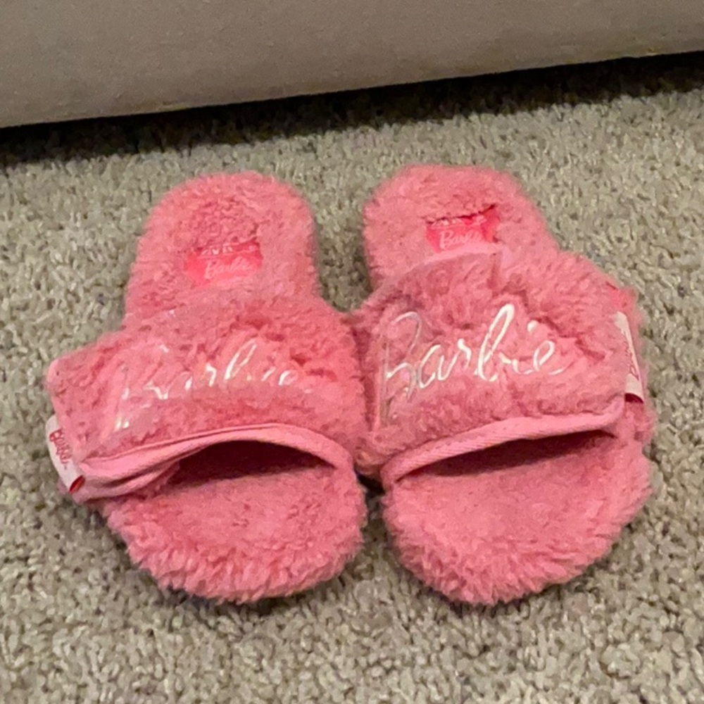 Zara Pink Plush Slippers Open-Toe Design